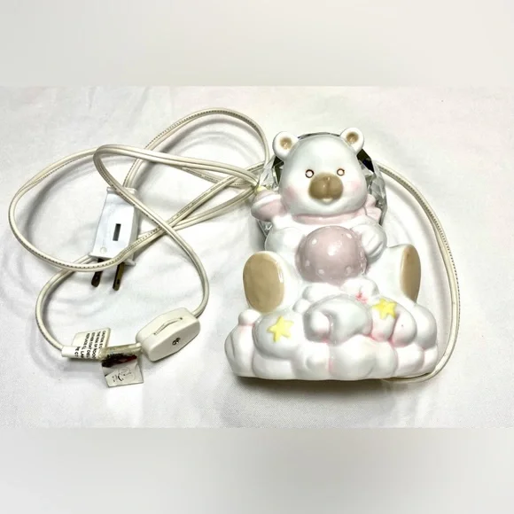 NURSERY NIGHT LIGHT CERAMIC BEAR ON CLOUD with RATTLE & BALL Decoration - Picture 7 of 11